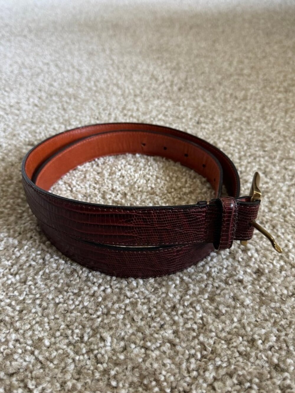 Vintage Men's Brown Lizard Embossed Leather Belt USA Made Size 40 Brass Buckle